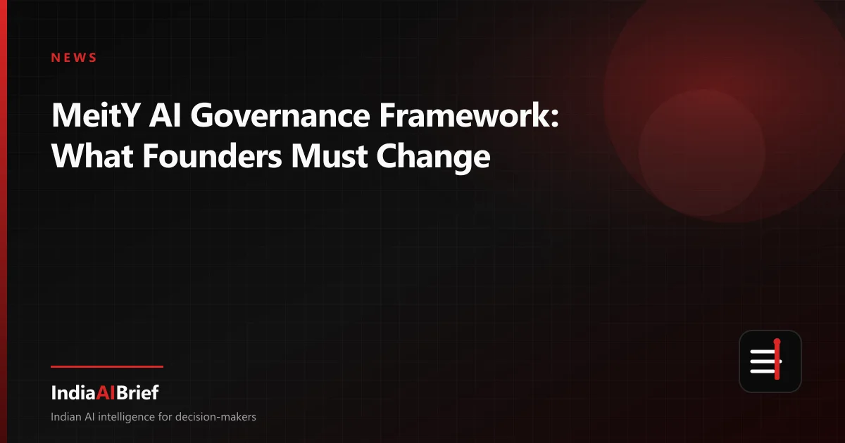 Abstract red graphic representing MeitY AI governance briefing for Indian founders