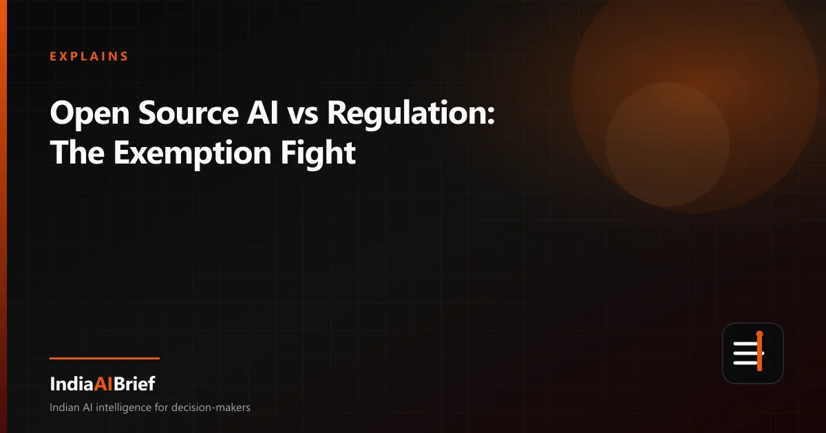 Editorial graphic for Open Source AI vs Regulation: The Exemption Fight